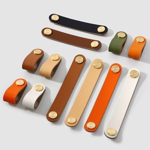 Kenop kulit kuningan kualitas tinggi perangkat keras furnitur Laci kabinet warna kustom kenop tarik pegangan kulit untuk lemari - Product Image 2