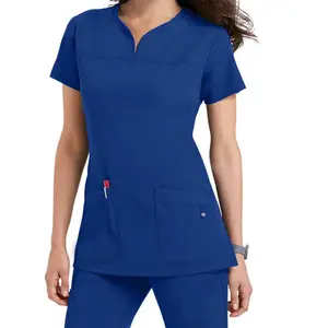 Tops de moda para mujer, camisa de manga corta con cuello en V con dos bolsillos grandes, ropa de trabajo de belleza y salud, uniforme de enfermería para SPA
