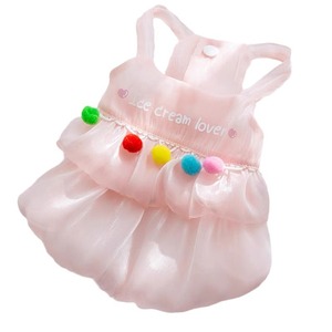 Summer <b>Dog</b> Princess Dress Pink Shimmering Skirt With Colorful Pom Poms Breathable Pet <b>Clothes</b> <b>For</b> <b>Small</b> <b>Dogs</b> - Product Image 4