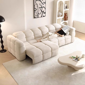 Marshmallow Texture Two In One Electric Recliner <b>Sofa</b> Cream Color Teddy Velvet Fabric Multi Functional Living Room Couch - Product Image 1
