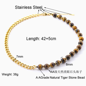 Kalung manik-manik 8mm batu permata Onyx hitam mata harimau baja tahan karat 2025 untuk pria - Product Image 6