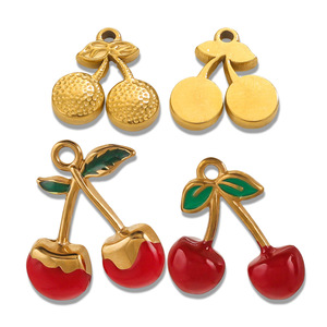 จี้เชอร์รี่เคลือบเงา |   จี้ผลไม้สแตนเลสสตีลชุบทอง 18K PVD สำหรับทำเครื่องประดับ DIY |   กันน้ำและป้องกันการแพ้ - Product Image 2