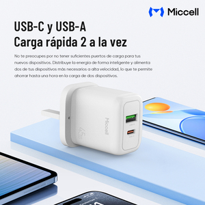 Cargador Rápido Compacto Miccell de 45W GaN con Puertos USB-C y USB-A para Laptop, <span class=keywords><strong>Tel</strong></span>éfono y Viajeros - Product Image 4