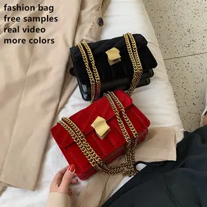 2022 Fashion Free samples New Trendy Wholesale Popular Women Hand Bags Velvet Purses For Ladies Chain Handbags
