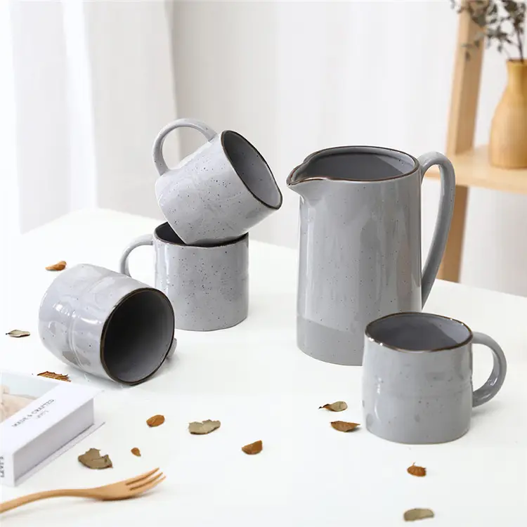 Chinese suppliers cheap price custom grey coffee pot set restaurant ceramic tea set with teapot