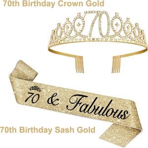 Décorations pour le 70e <span class=keywords><strong>anniversaire</strong></span> des femmes, bougies numérotées en alliage doré avec écharpe et diadème, cadeaux pour le 70e <span class=keywords><strong>anniversaire</strong></span> - Product Image 3