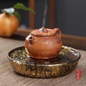 Copper <b>Tea</b> <b>Tray</b> Round Wood Grain Design For Wet Dry Brewing Chinese <b>Tea</b> Table - Product Image 3