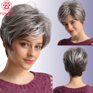 เส้นใยทนความร้อนสูง แบบสั้น สีเทาขาว <span class=keywords><strong>ทรง</strong></span>ดอกกุหลาบ สำหรับ<span class=keywords><strong>ผู้หญิง</strong></span>วัยกลางคนและผู้สูงอายุ - Product Image 2