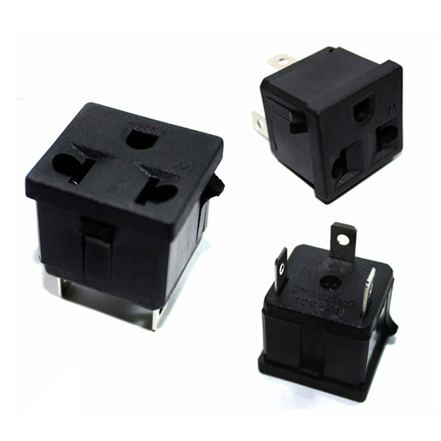 Black European American AC Power Socket 10A 15A NEMA L5-15R Electrical Receptacle 3 Flat Pin EU US Conversion Outlet