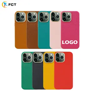 Custom Logo With Metal Camera Hole Mobile Phone Bag Pebble Genuine Leather Phone Case For Iphone 13 Pro