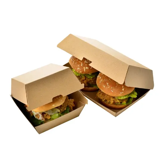 Good Quality Wholesale Blank Kraft Corrugated Clamshell Takeaway Burger Boxes Packaging