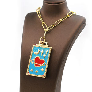 Vintage <span class=keywords><strong>Tarot</strong></span> Charm kolye 18K altın kaplama emaye kolye kolye kadınlar için ayarlanabilir kolye - Product Image 4