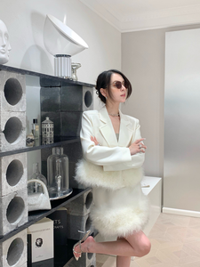 New Fashion <strong>Trend</strong> Silhouette Lace-up Two Pieces Women Set Patchwork Suit Jacket Plus High Waist Short Skirt Suit With Fur - Product Image 4