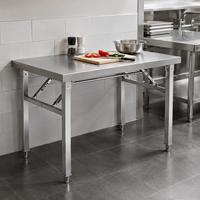 Table de travail industrielle en acier inoxydable 304 à double niveau avec étagère inférieure et pieds carrés, fabriquée en usine, pour boucherie