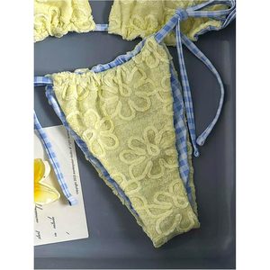 FOXA Women's 2 Piece <b>Bikini</b> <b>Set</b> Floral Halter <b>Triangle</b> Reversible Swimsuit With Striped Tie Side Contrast Binding - Product Image 5