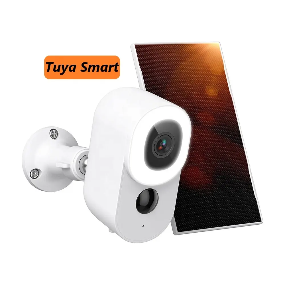 Tuya cctv nirkabel PIR surya 3MP, kamera keamanan WIFI dengan penglihatan malam, warna lampu banjir, baterai isi ulang daya Cloud