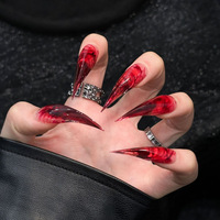 Faux ongles de luxe en forme de griffe de dragon, dégradé noir et blanc, décor chaîne, style gothique punk, faits à la main, réutilisables, à pression