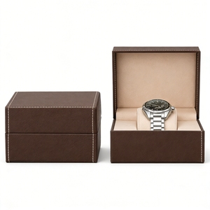 Boîte à montre haut de gamme personnalisée en cuir PU rigide avec couvercle rabattable, emballage pour bijoux, coussin floqué pour montre, logo en relief, prix de gros - Product Image 5