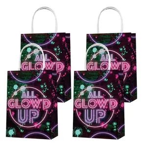 Nicro Custom Glow Theme Party Gift Treat Bag Neon Glow 80s Birthday Party in The Dark Candy Goodie Party Favor Bags with Handle