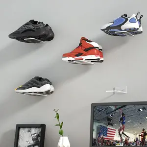 杰瑞浮动壁挂式透明亚克力鞋架展示收藏品鞋