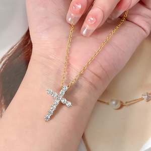 Dainty Full Paved CZ <b>Cross</b> Necklace Brass 18K Gold Plated Religious Christian Cubic Zirconia Pendant Everyday Wear Jewelry Bulk - Product Image 1