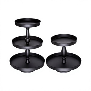 Juego de 2 piezas de soporte de pastel redondo de 3 niveles negro mate para fiesta de cumpleaños de aniversario y Decoración de mesa de comedor de despedida de soltera - Product Image 1