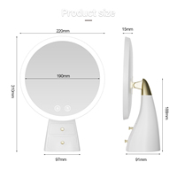 Miroir de maquillage LED rond avec tiroir de rangement, base lumineuse, commande tactile, angle réglable, miroir de vanité rechargeable