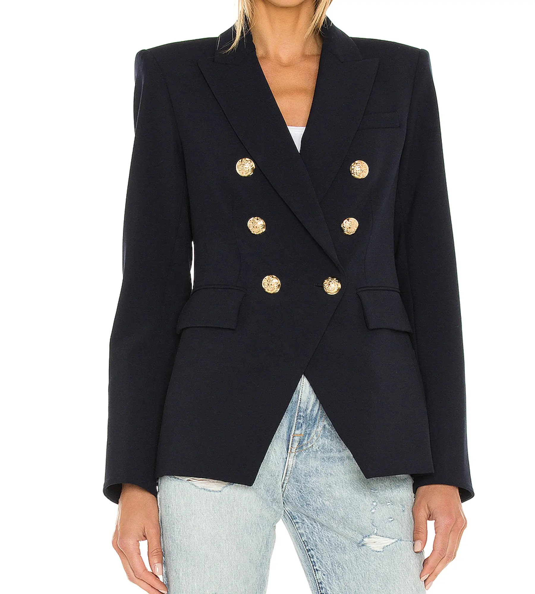 Yeni varış son tasarım kadın blazers casual takım elbise kumaşı arka havalandırma kruvaze düğme ceket bayan için
