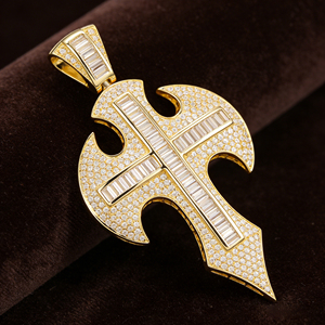 CUSTOM SILVER 10K/14K/18K GOLD PLATED LAB GROWN CVD DIAMOND CLASSIC ENGAGEMENT GIFT SWEATER <b>CHAIN</b> NECKLACE <b>CROSS</b> PENDANT VS - Product Image 2