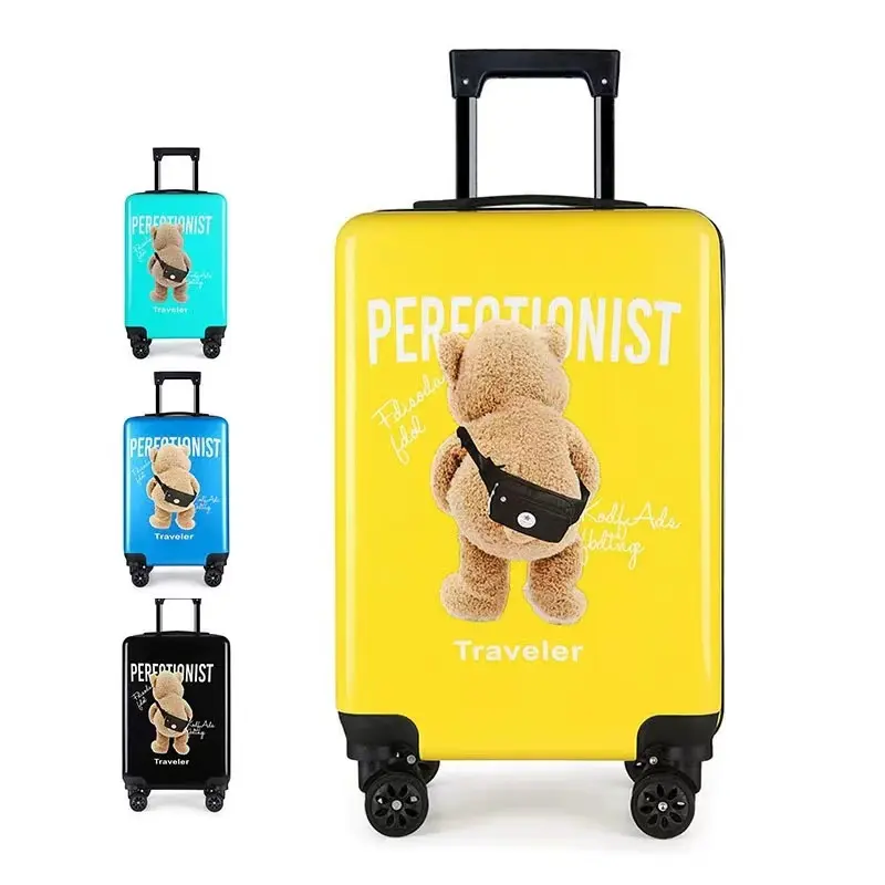 Yeni karikatür çocuk tekerlekli çanta yapar LOGO 20 inç evrensel tekerlek çocuklar bavul 3D ayı hayvan hediye yatılı kutusu