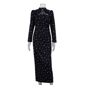 Maxi abito da donna <span class=keywords><strong>con</strong></span> stampa floreale 2025 a manica lunga <span class=keywords><strong>con</strong></span> <span class=keywords><strong>spacco</strong></span> posteriore abiti neri eleganti da donna - Product Image 4