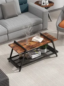 JMT Furniture Wholesalers Living Room Custom Rustic Wood Tea Table Salontafel Metal Frame Wooden Top Coffee Table