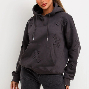 Áo nỉ nữ thêu chữ thập than cổ điển Y2K Áo chui đầu giản dị thời trang dạo phố Gothic - Product Image 1