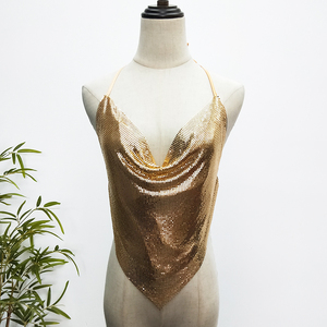 Best Selling Gold Sleeveless Metal <strong>Sequin</strong> Halter Backless <strong>Crop</strong> <strong>Top</strong> - Product Image 5