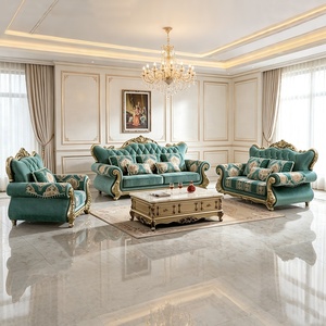Set di Divani Sezionali di Lusso in Stile Francese, 1 2 3 Posti, Arredamento per Villa, <span class=keywords><strong>Legno</strong></span> Massello Intagliato, Divani Classici Vintage per <span class=keywords><strong>Soggiorno</strong></span> - Product Image 1