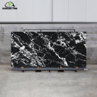 Lujosa losa de porcelana negra Bulgari de 1600x3200mm, piedra sinterizada con aspecto de mármol antiguo para suelo de sala de estar moderna, directamente de fábrica.