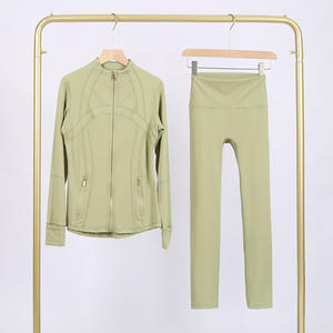 C1938运动瑜伽弹力实心休闲健身打底裤套装女性设计师金色拉链设计师慢跑套装 - Product Image 6