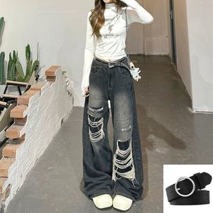 Jeans fins taille haute pour femmes, été 2026, coupe droite, amples et longs jusqu'au sol, style pantalon large - Product Image 1