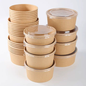 Échantillon gratuit bol rond en papier kraft jetable 400ml ~ 1500ml bols à salade avec gaufrage en feuille d'or emballage alimentaire pour œufs - Product Image 5