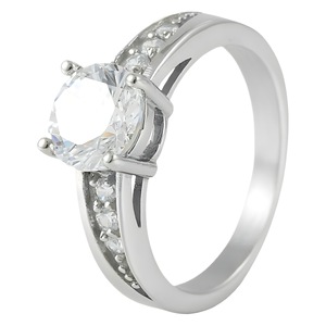 Yunnique – bague de fiançailles géométrique en acier inoxydable pour femmes, avec sertissage à griffes en zircon, bijoux couleur argent - Product Image 5