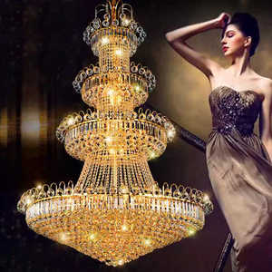 Lámparas de Araña Grandes de Cristal con Luces LED Doradas para Decoración de Vestíbulos de Hoteles y Restaurantes Tradicionales - Product Image 1