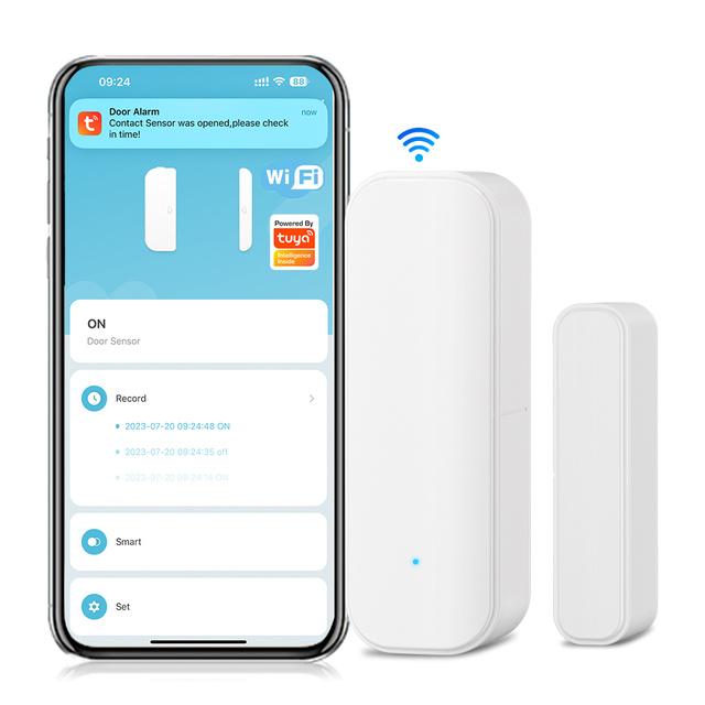 WIFI Door Sensor AAA Battery Powered Tuya Smart Home Security Door Contact Sensor with Alexa Google Homee