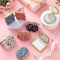 Retro Floral Makeup Compact Small Pocket Purse Mirrors Beauty Handheld Folding Portable Travel Mirror for Women