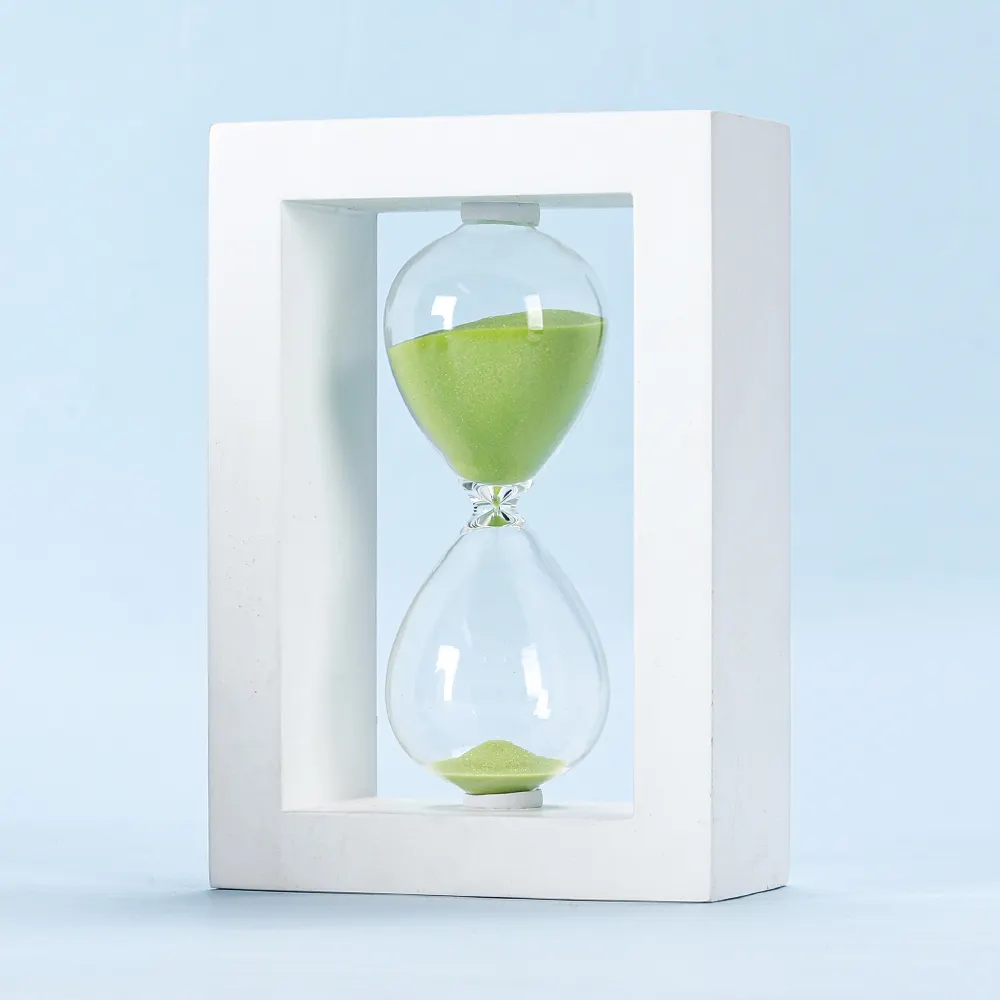 Reloj de arena con marco de madera cuadrado blanco y negro, reloj de arena, temporizador de arena de cristal para Office Home Cafe