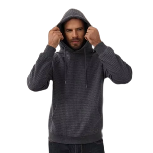 Sweat-shirt à capuche décontracté pour homme Pull matelassé à manches longues avec poches légères et chaudes 100% coton imprimé teint uni - Product Image 2