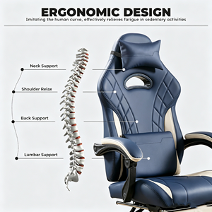 Chaises de Gamer Bleues en Gros au Meilleur Prix - <span class=keywords><strong>Black</strong></span> <span class=keywords><strong>Friday</strong></span> - Angle Réglable - Pivotant à 360 Degrés - Chaise de Jeu avec Repose-Pieds - Product Image 4