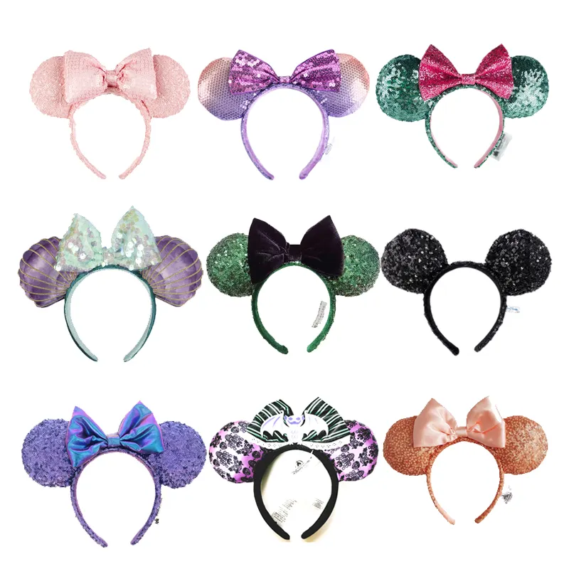 Disney Ears Headband for Holiday with Sequin Bows Hair Accessories Halloween Christmas Hairband