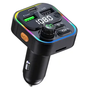 New 22.5W super quick charge usb car wireless handsfree mp3 player 3.1A Type-C car charger Bluetooth fm transmitter for car