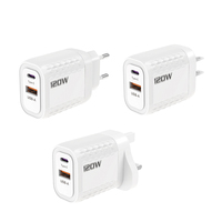Adaptateur de chargeur de haute qualité 120w avec prise EU, UK, US, avec 1*type C + 1*USB A et chargeur type C à charge rapide avec emballage en boîte