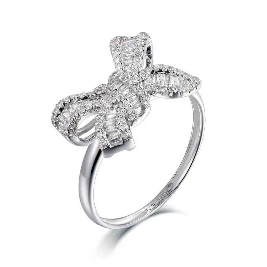 Bagues naturelles en or véritable, bijou fantaisie en or 18 carat, Design nœud papillon, cadeaux pour femmes